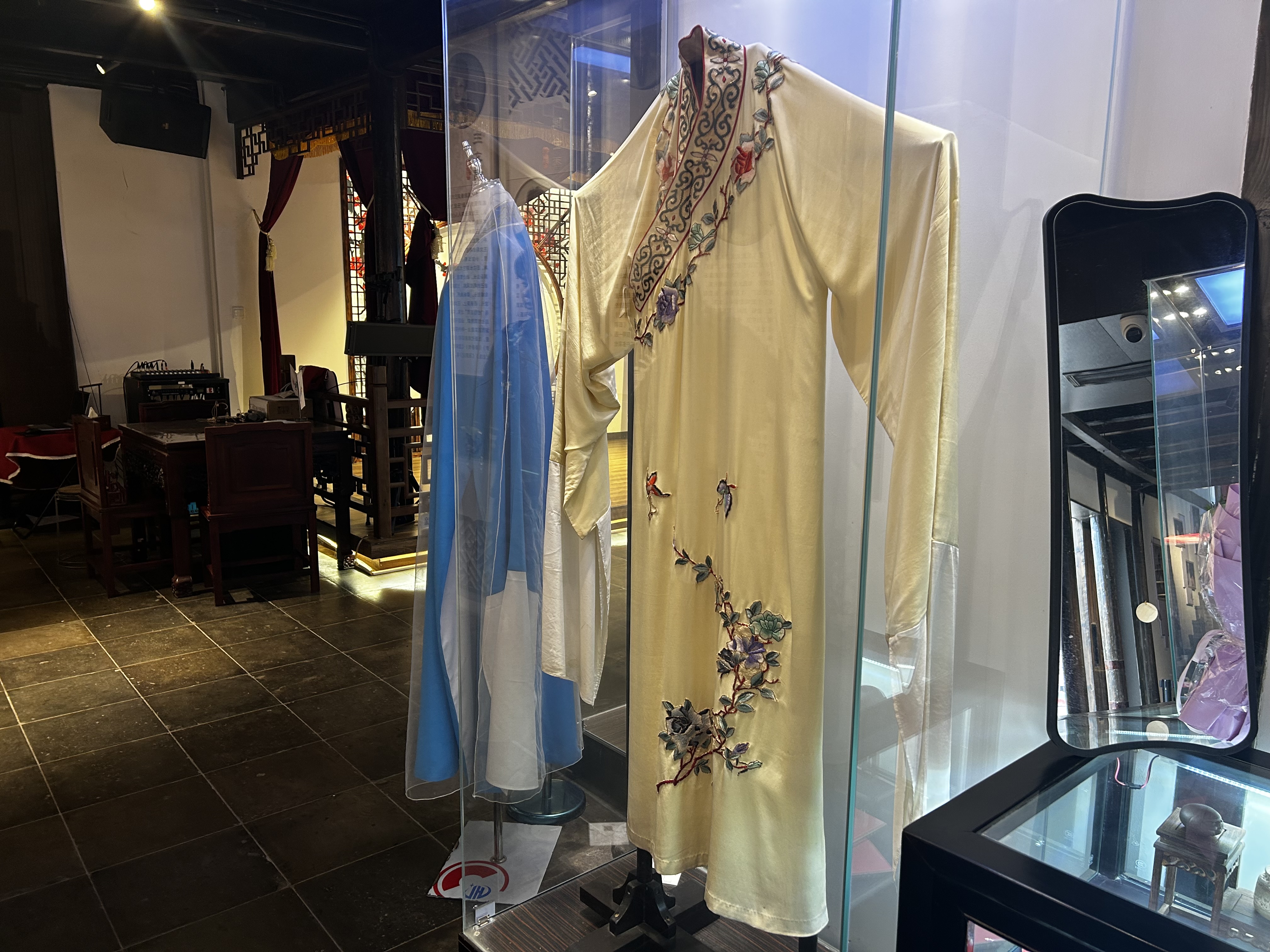 Embroidered opera costumes on display at the workshop